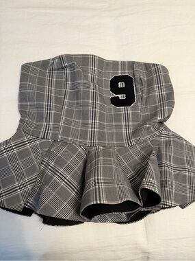 Girls Gray Plaid Peplum top with Number 9 Patch